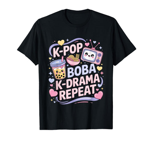 K-Pop Boba K-Drama Repeat K-POP Music Lover Kawaii Korean T-Shirt