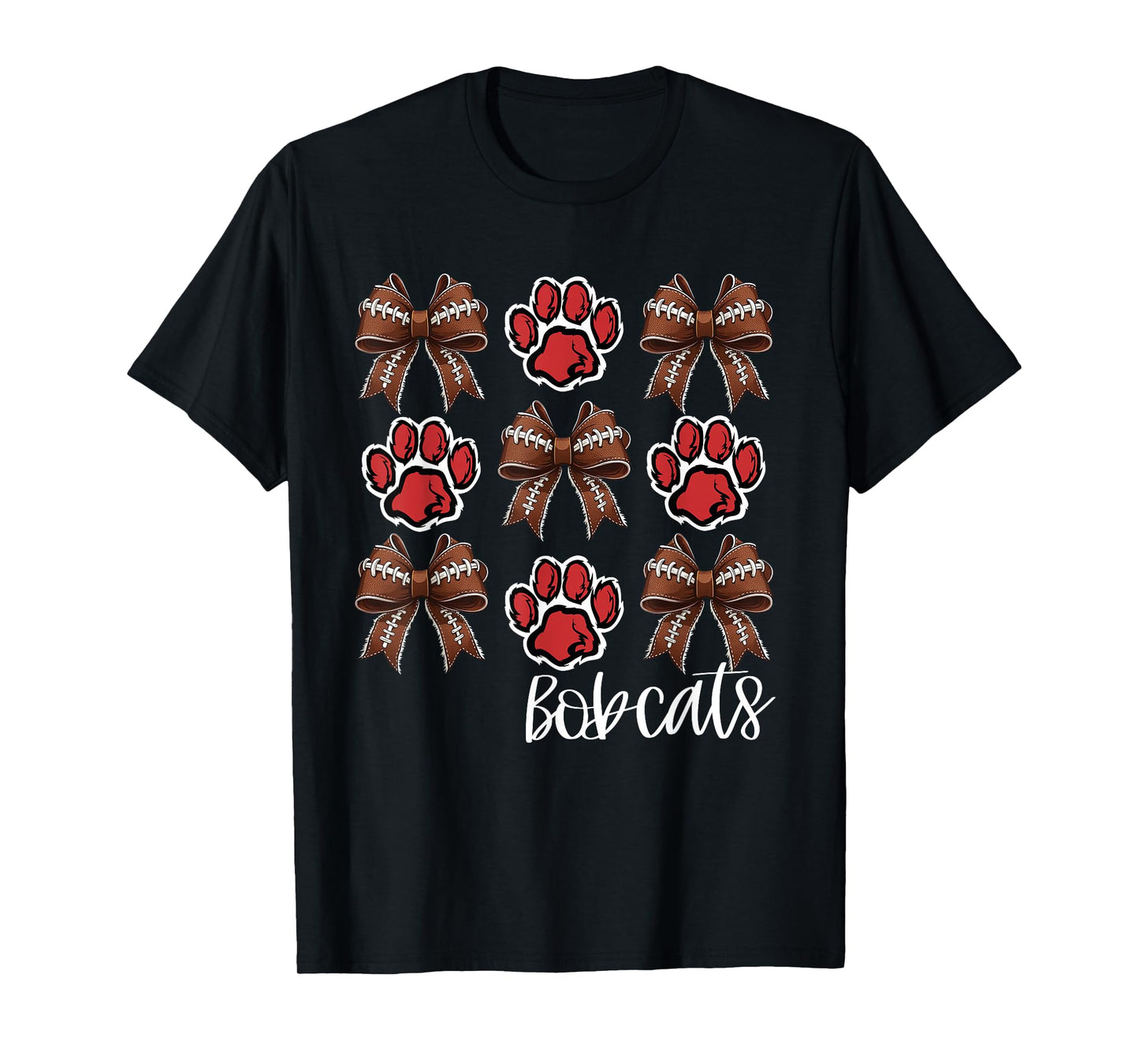 Bobcats Football Bows School Spirit Game Day Red Bobcat T-Shirt