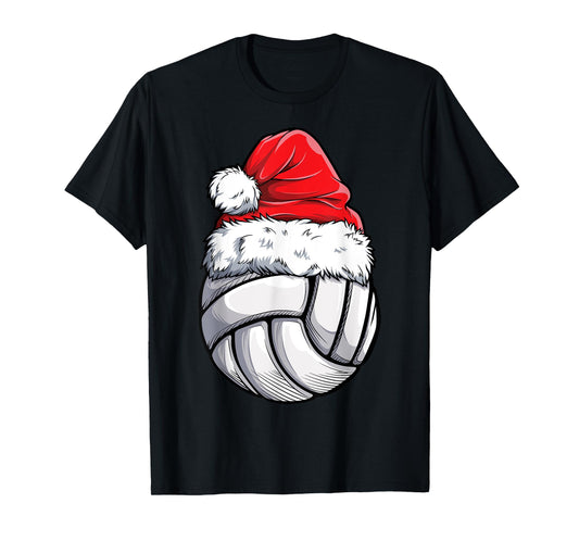 Christmas Volleyball Ball Santa Hat Xmas Girls Women Sports T-Shirt