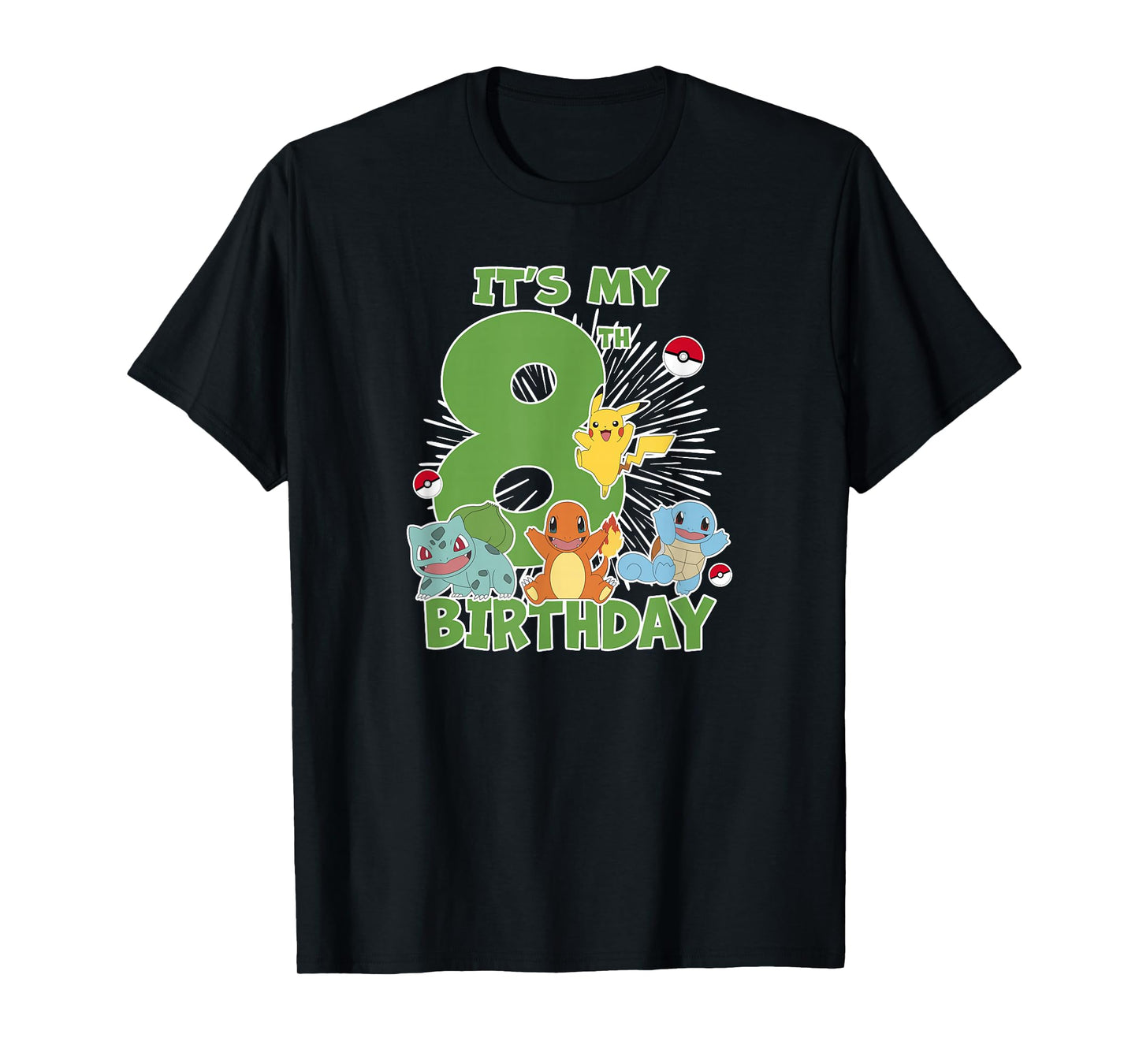 Pokémon It's My 8th Birthday Kanto Starters Celebration T-Shirt