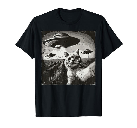 Cat Selfie Alien Ufo Funny Space Kitten Meme Men Women Kids T-Shirt