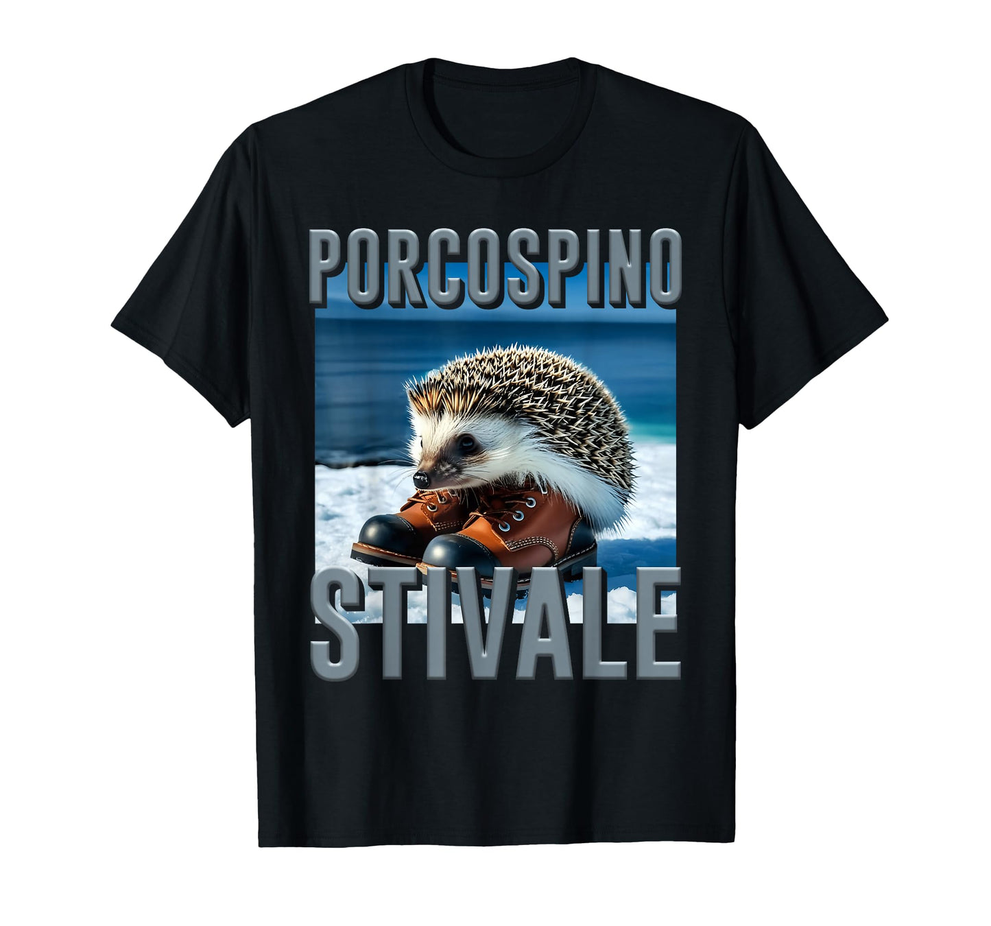 Porcospino Stivale Hedgehog AI Monster Italian Brainrot Meme T-Shirt