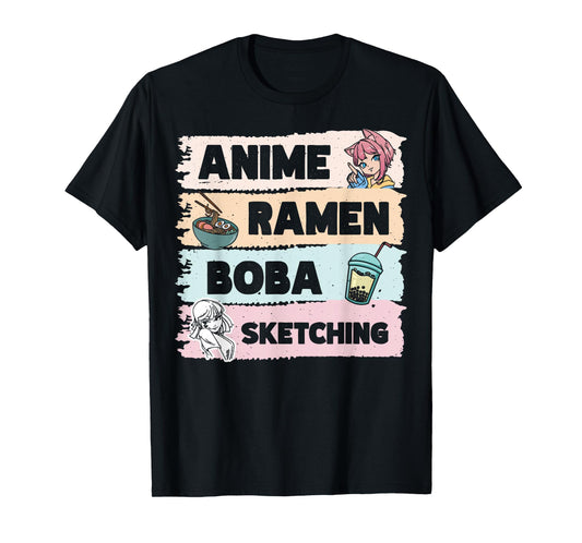 Japanese Manga Otaku Sketch Artist Bubble Tea Anime Ramen Boba Sketching T-Shirt