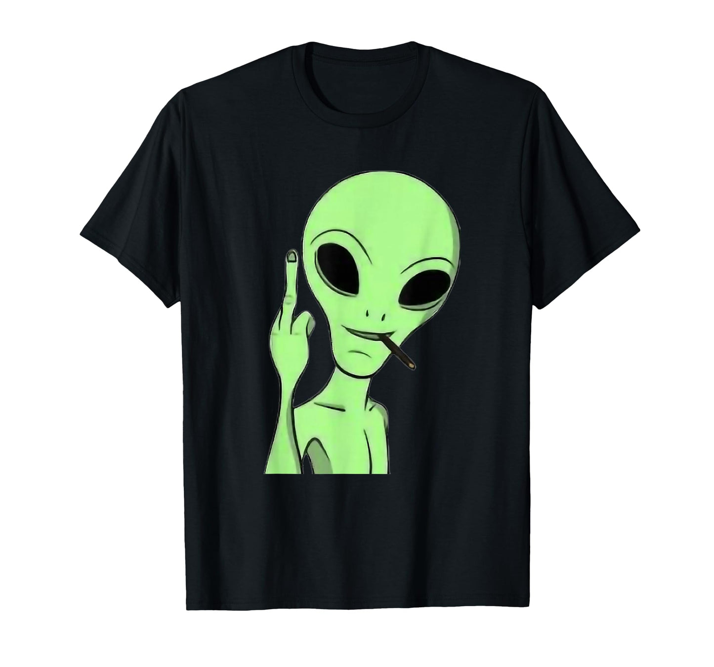 Martian Alien Smoking Blunt Flipping Middle Finger Art T-Shirt