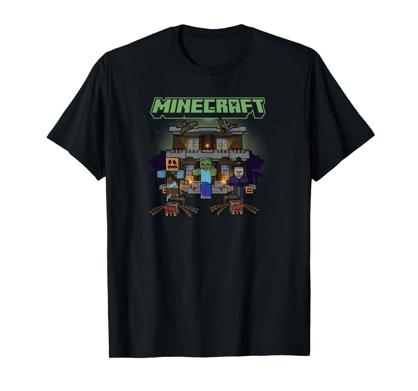 Minecraft Halloween Monsters In Haunted House Group Shot T-Shirt