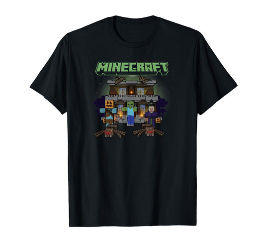 Minecraft Halloween Monsters In Haunted House Group Shot T-Shirt