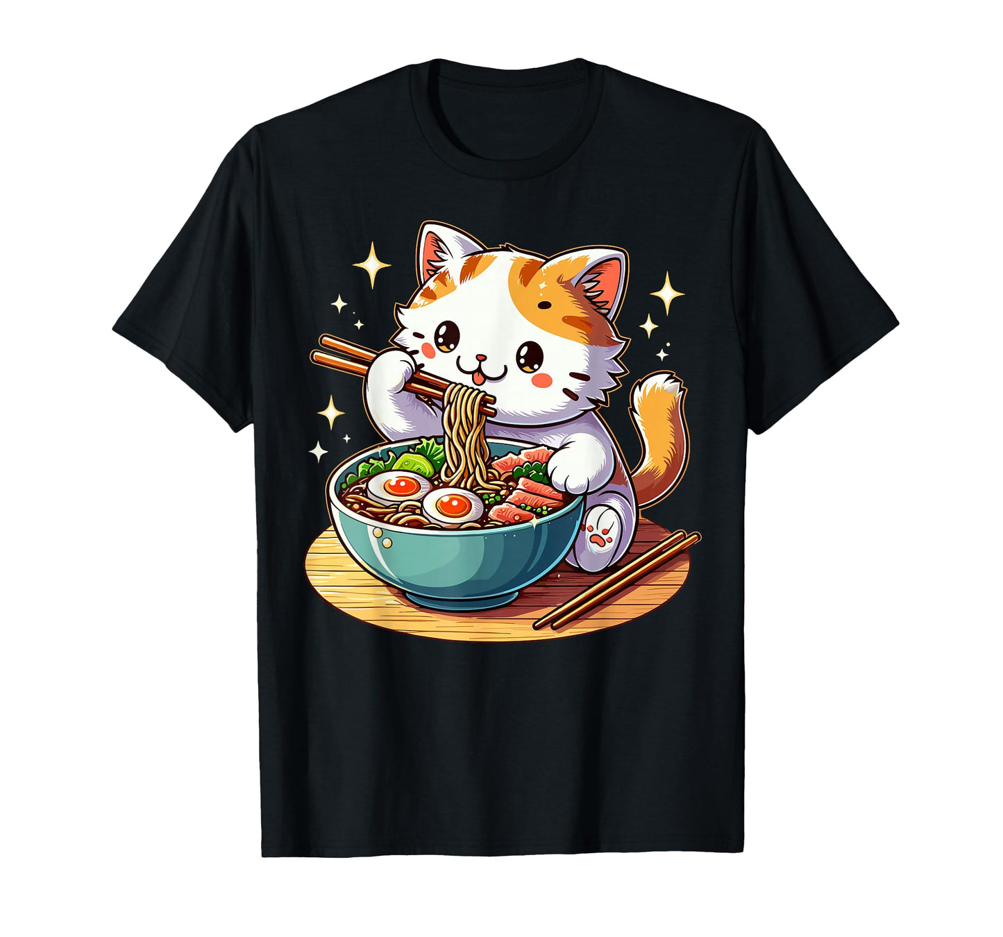 Cat Ramen Noodles Anime Kawaii Japanese Cat T-Shirt
