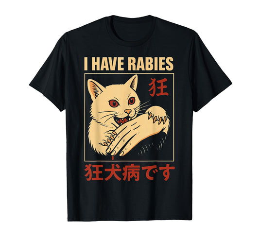 I Have Rabies Cat Biting Hand Anime T-Shirt