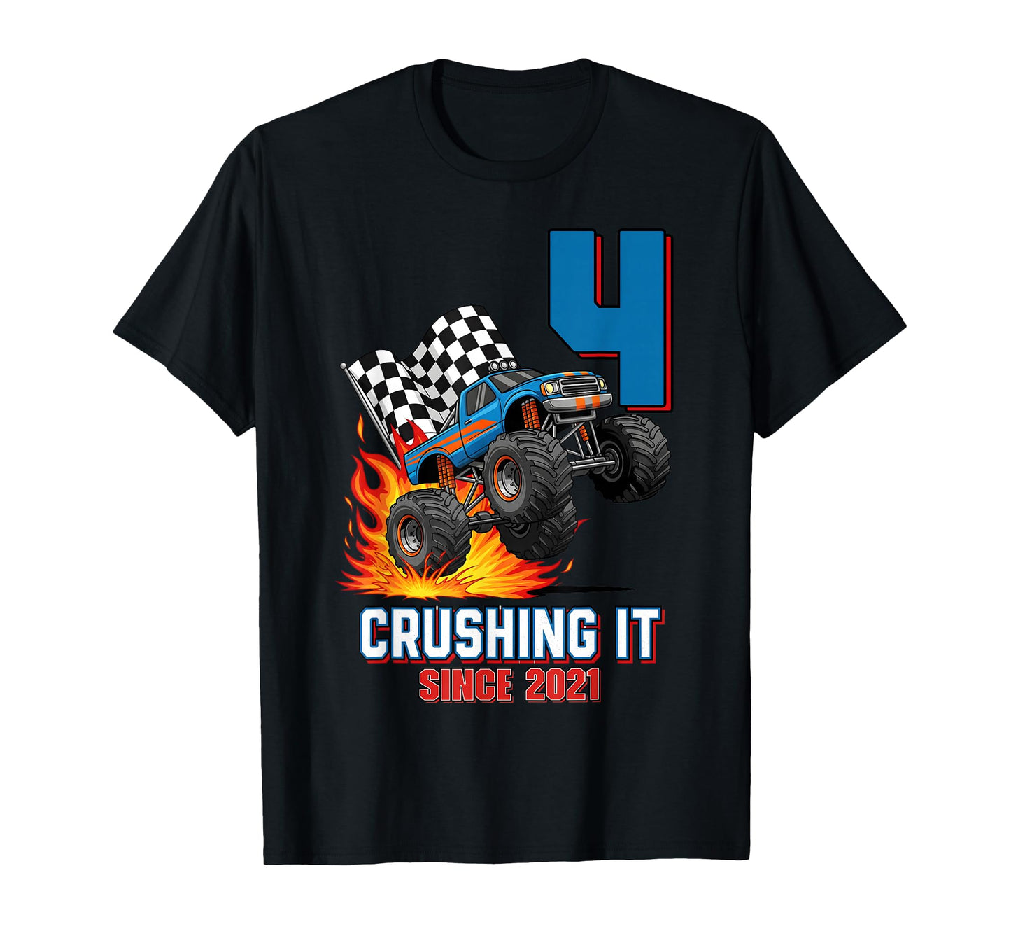 4th Birthday Monster Truck 4 Year Old Boy Born 2021 Kids T-Shirt