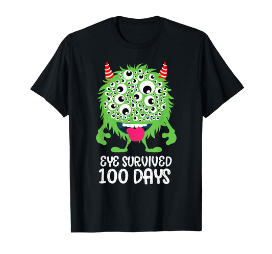 Eye Survived 100 Days Of School Monster Lover Teacher Kids T-Shirt