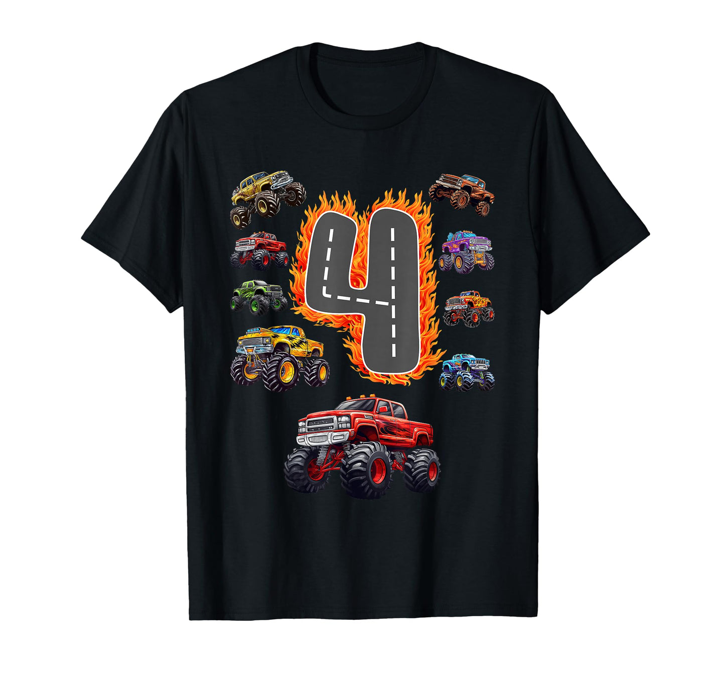 4 Years Old Boys Girls Monster Truck 4th Birthday Kids T-Shirt