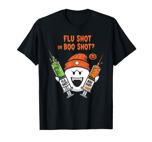 Flu Shot or Boo Shot Halloween Humor Ghost Nurse T-Shirt