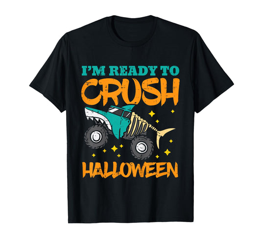 Kids Shark Skeleton Monster Truck Crush Halloween Toddler Boys T-Shirt