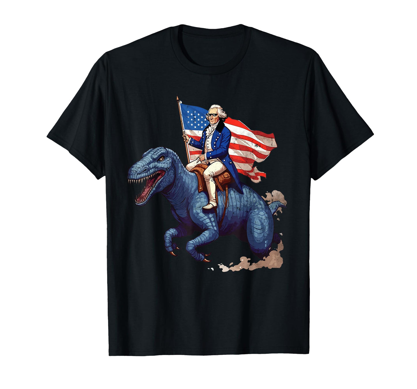 Funny George Washington Riding a Tyrannosaurus Rex Patriotic T-Shirt