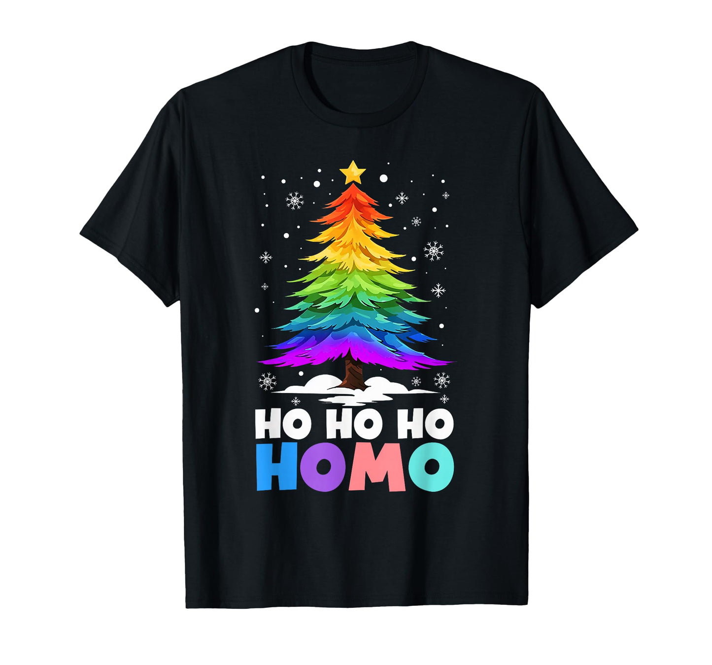 Retro Ho Ho Homo Gay Funny LGBT Pride Rainbow Christmas Tree T-Shirt