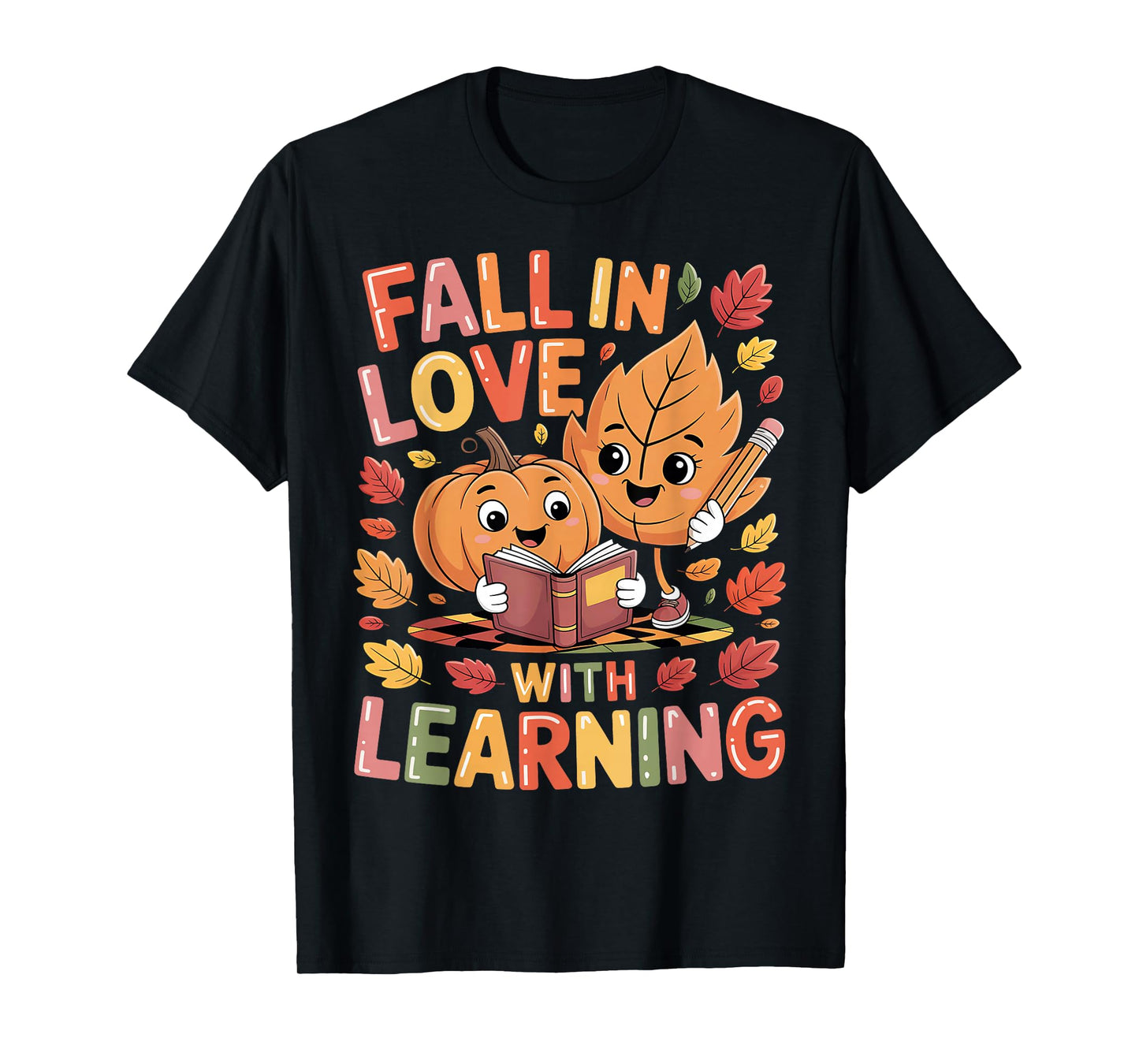 Retro Fall in Love with Learning Autumn Pumpkin Teacher Kids T-Shirt