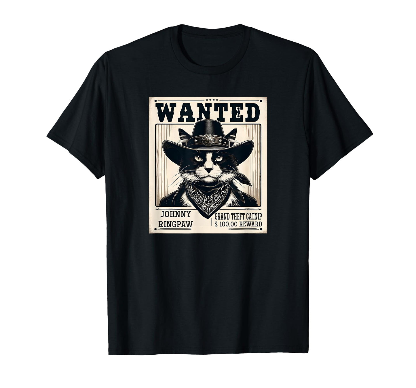 Western Cat Cowboy Mugshot Wanted T-Shirt