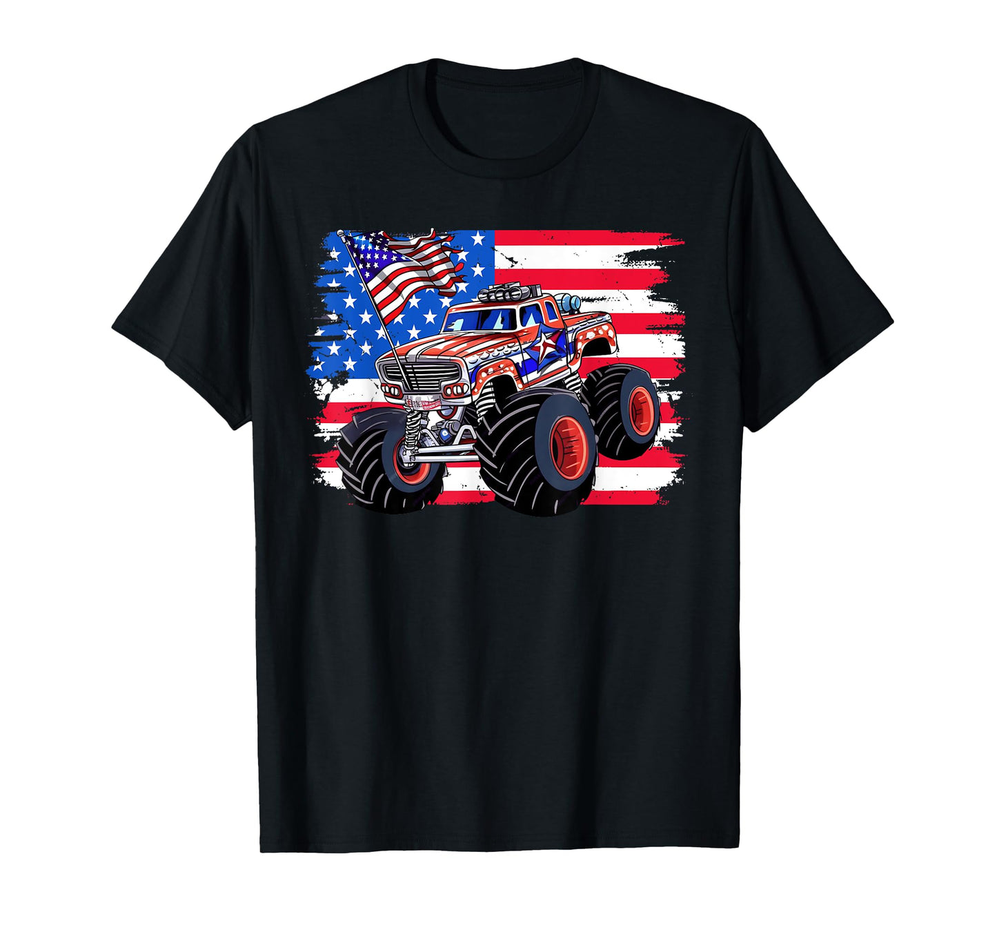 Monster Truck 4th Of July Shirt Boys American Flag Men USA T-Shirt