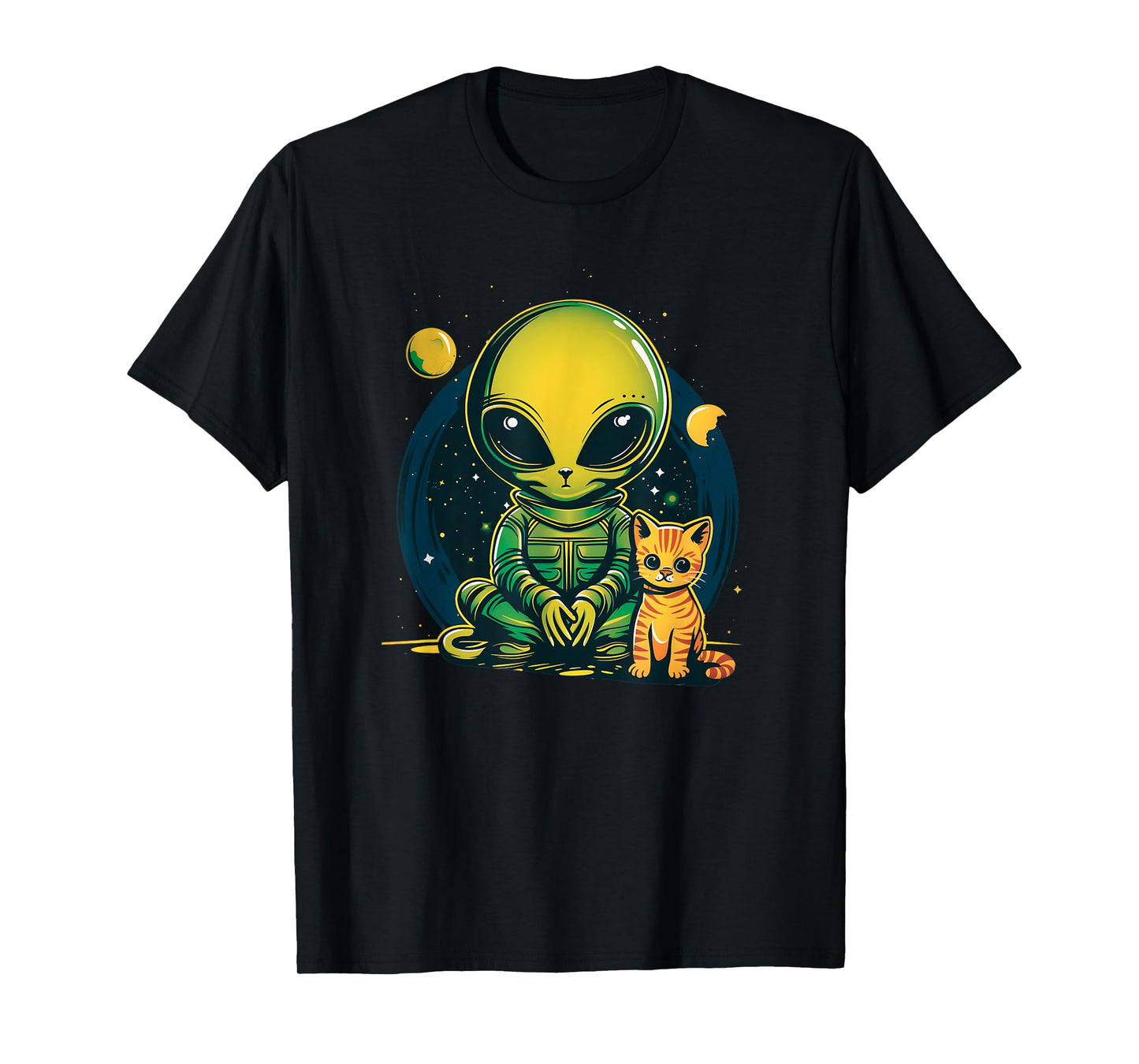 Alien And Cat Funny Cat Selfie With Alien Vintage Ufo Funny T-Shirt