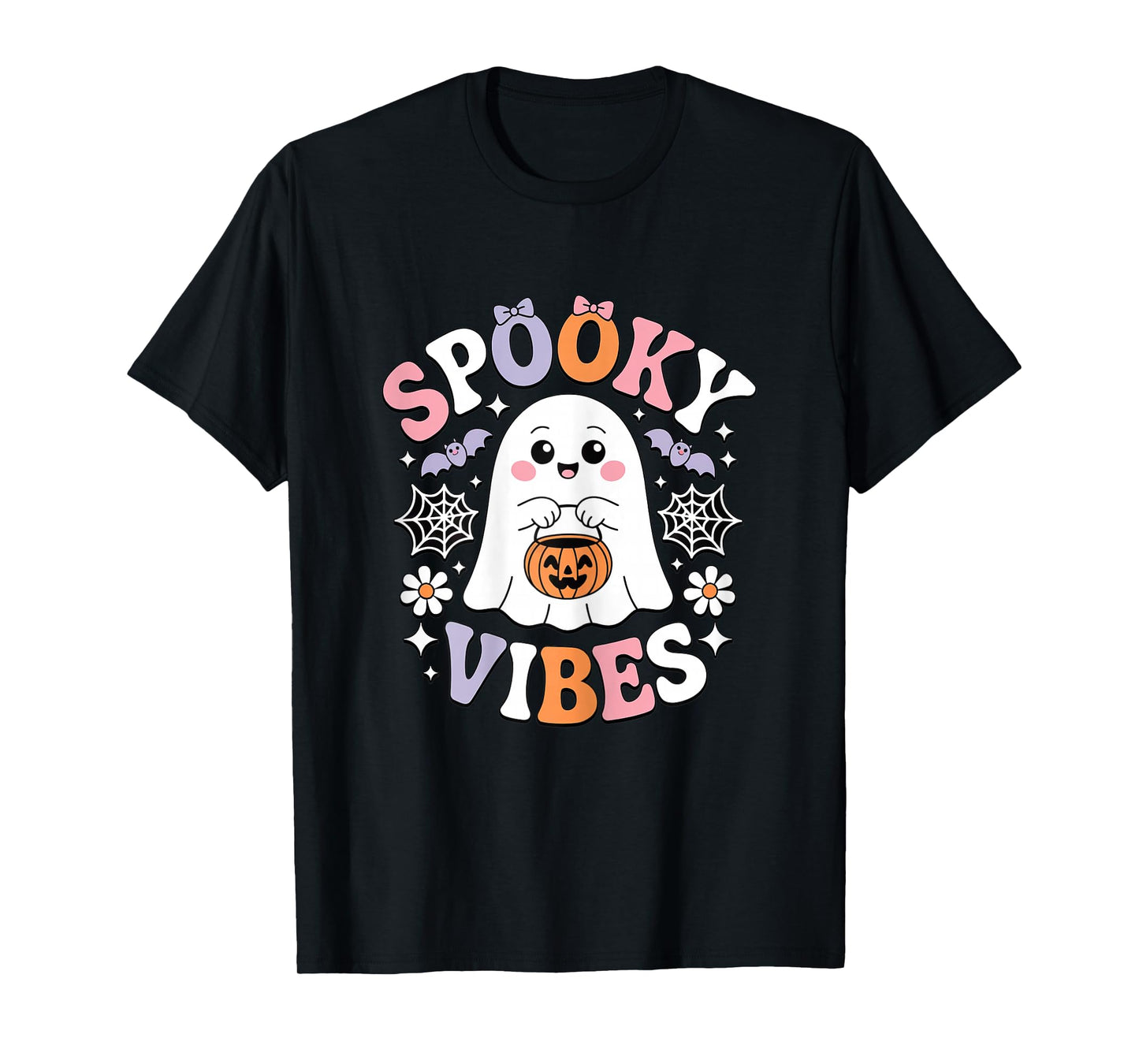 Spooky Vibes Cute Ghost Halloween for Girls Coquette T-Shirt