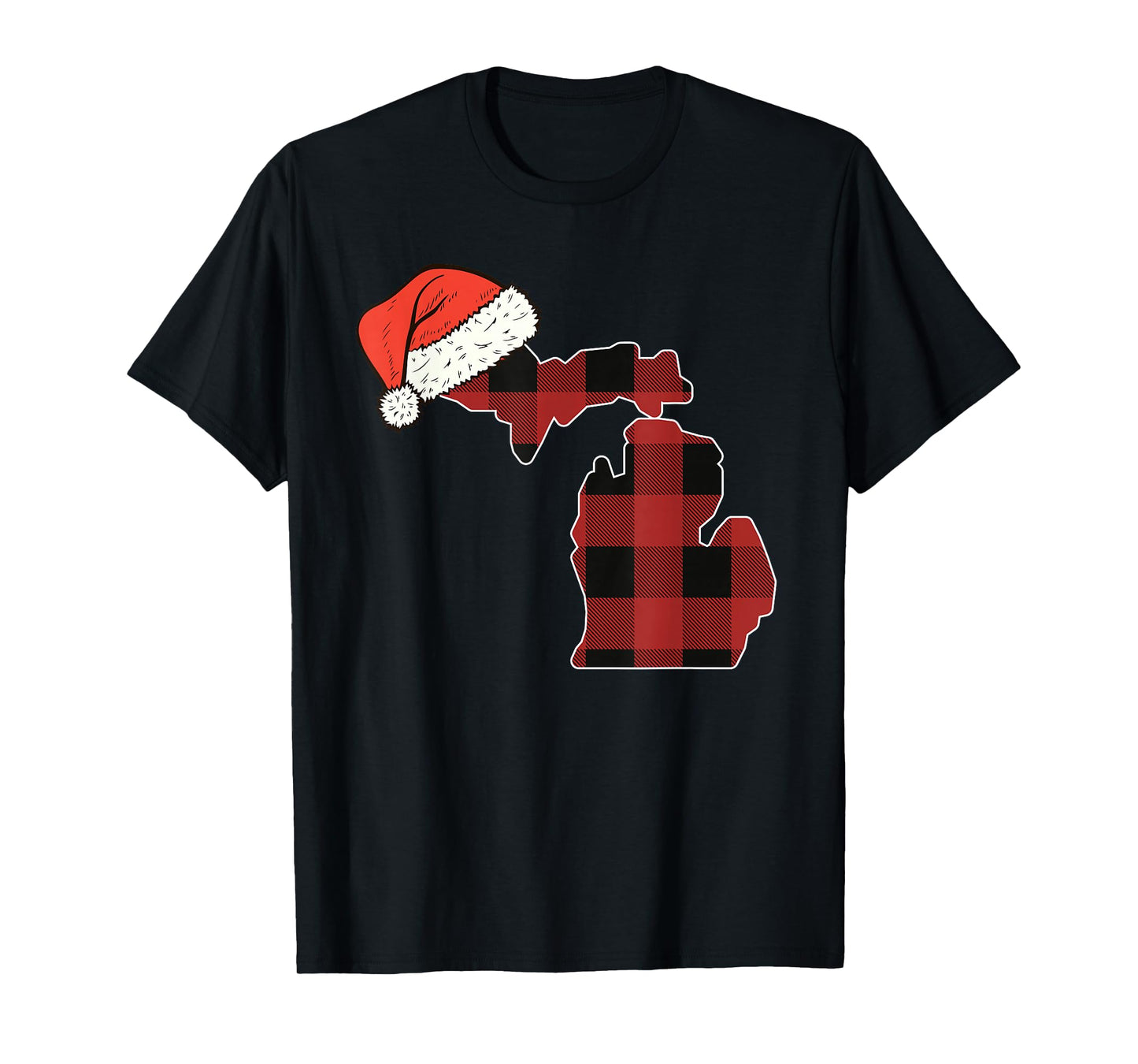 Michigan Plaid Christmas Santa Hat Holiday Matching T-Shirt