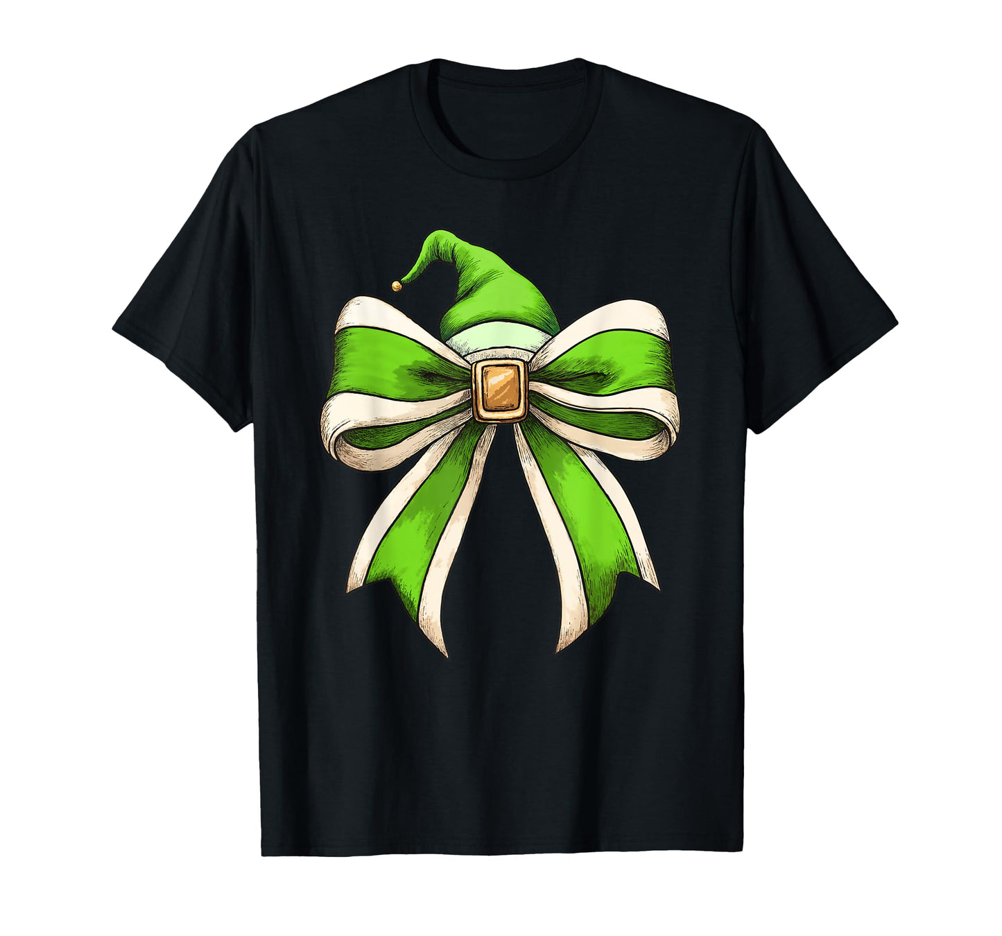 Coquette Christmas Bow Girls Women Holiday Ribbon Green Elf T-Shirt