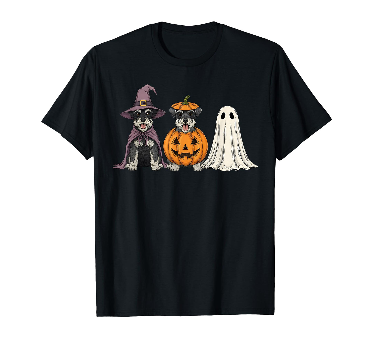 Spooky Ghost Miniature Schnauzer Pumpkin Halloween Dog Lover T-Shirt