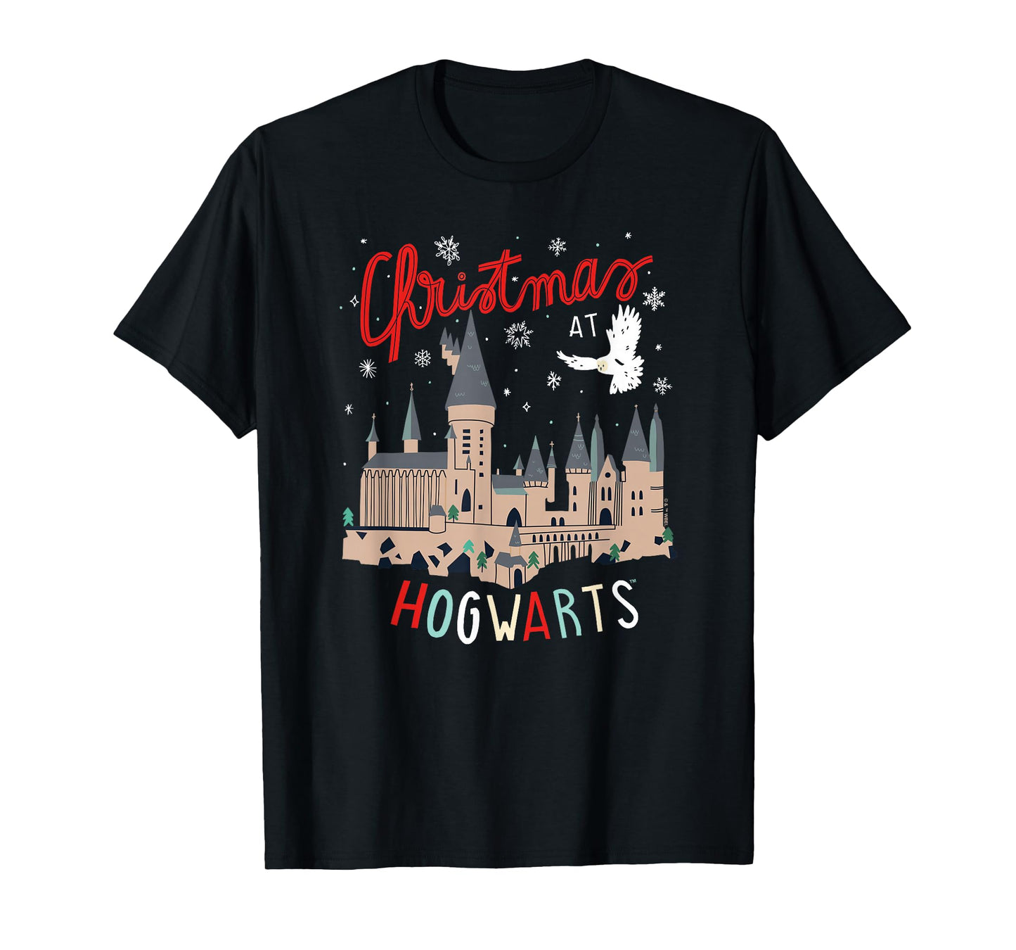 Harry Potter Unisex-Adults Kids Christmas Hogwarts T-Shirt, Black, Small