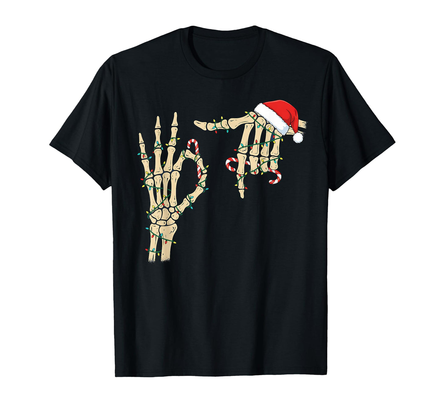 67 Six Seven Meme Skeleton Hand Christmas Santa Hat T-Shirt