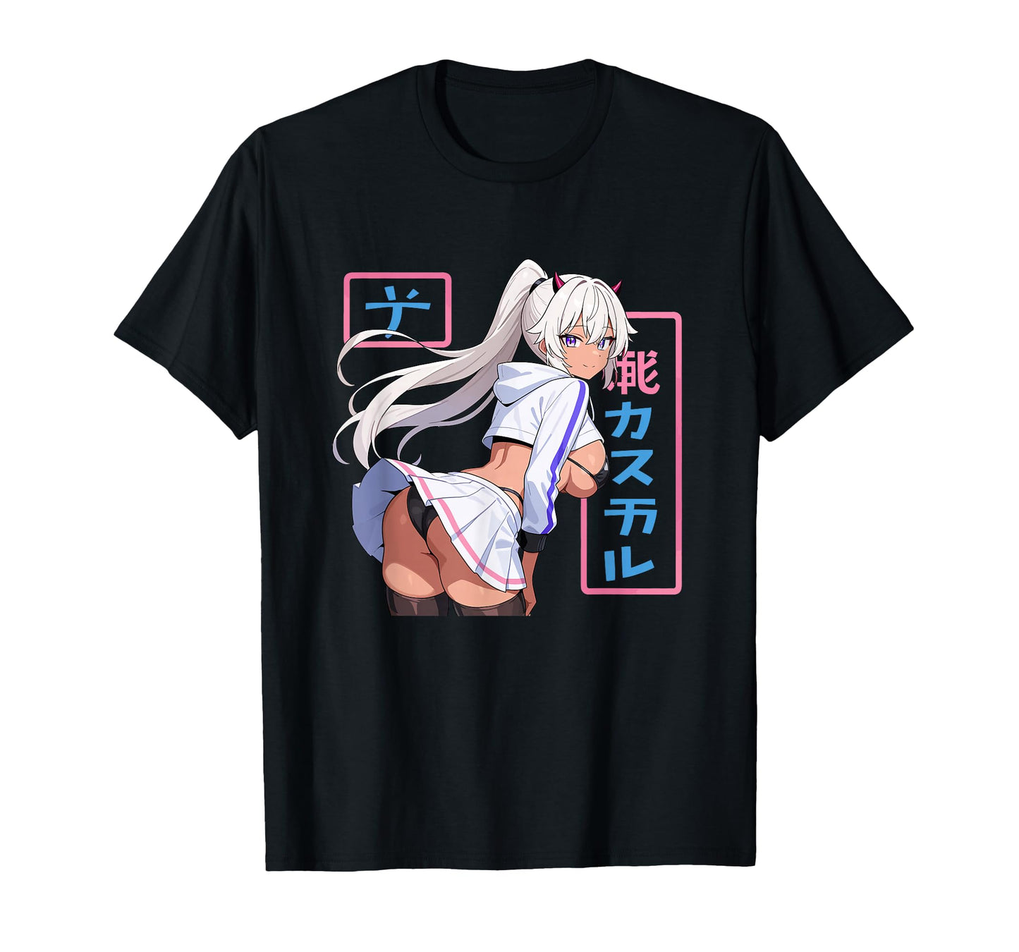Waifu Sexy Anime Girl Horns Mini Skirt Japanese Manga Style T-Shirt