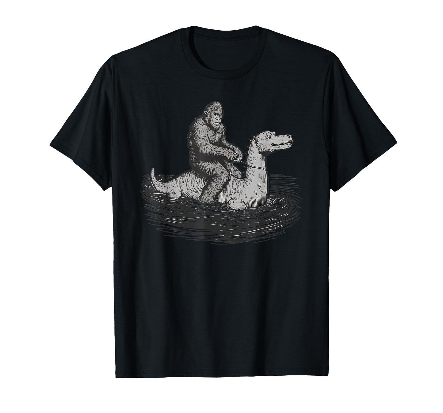 Bigfoot Sasquatch Riding The Loch Ness Monster Funny BigFoot T-Shirt