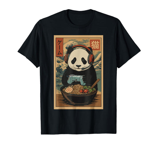 Kawaii Japanese Ramen Panda Retro Gaming Shirts for Men T-Shirt