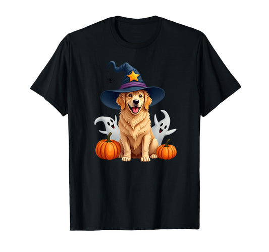 Halloween Golden Retriever Dog, Witch's, Wizard's hat T-Shirt