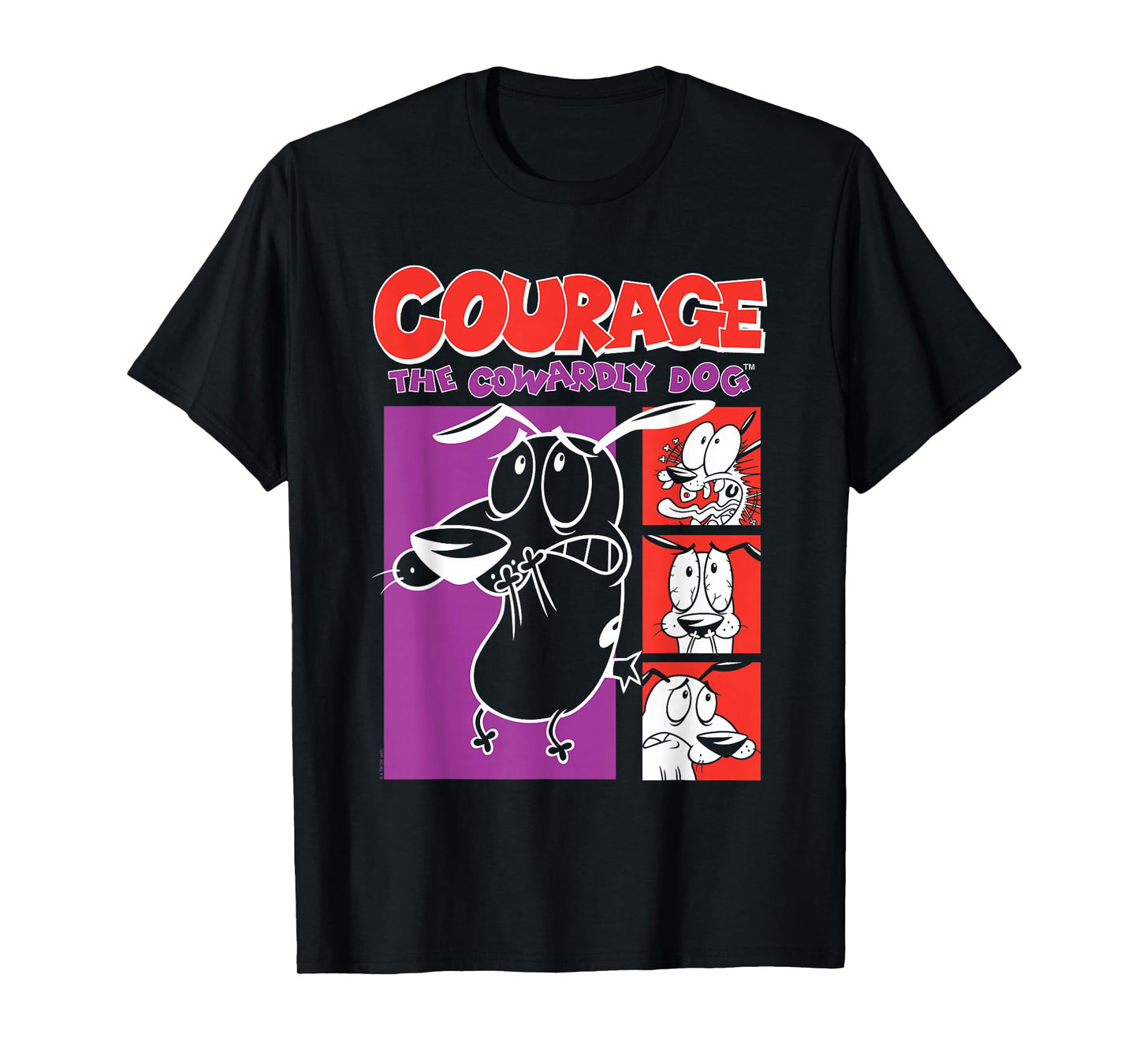 Courage the Cowardly Dog Red and Purple Frames Cartoon T-Shirt