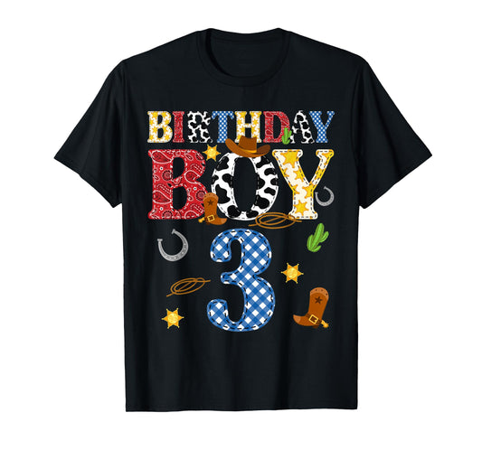 3 Years Old Western Rodeo Cowboy 3rd Birthday Boy Kid T-Shirt