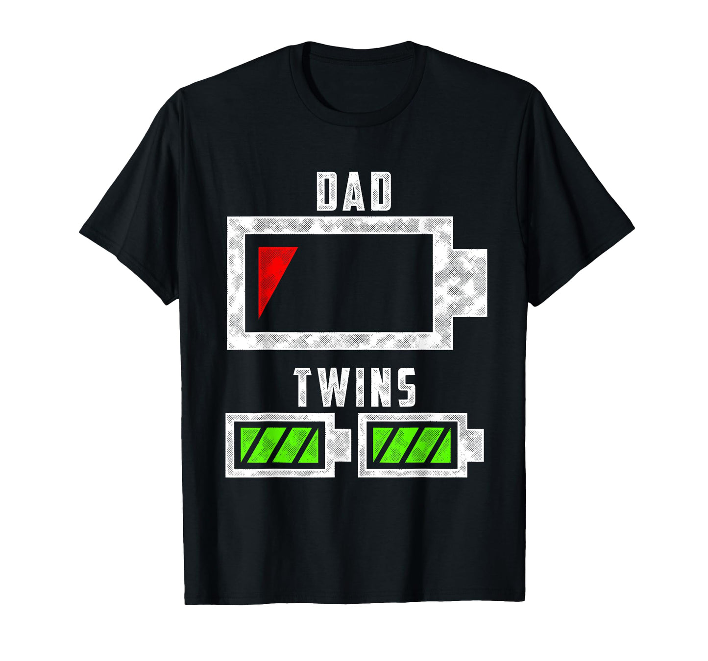 Tired Twin Dad Low Battery Dad of Twins Funny Dad T-Shirt