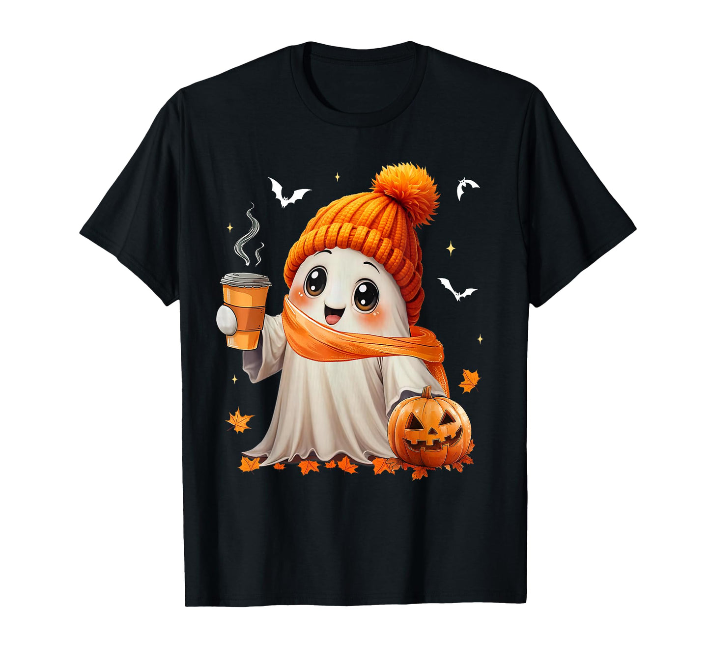 Cute Ghost Coffee Spooky Season Halloween Costume Women Girl T-Shirt