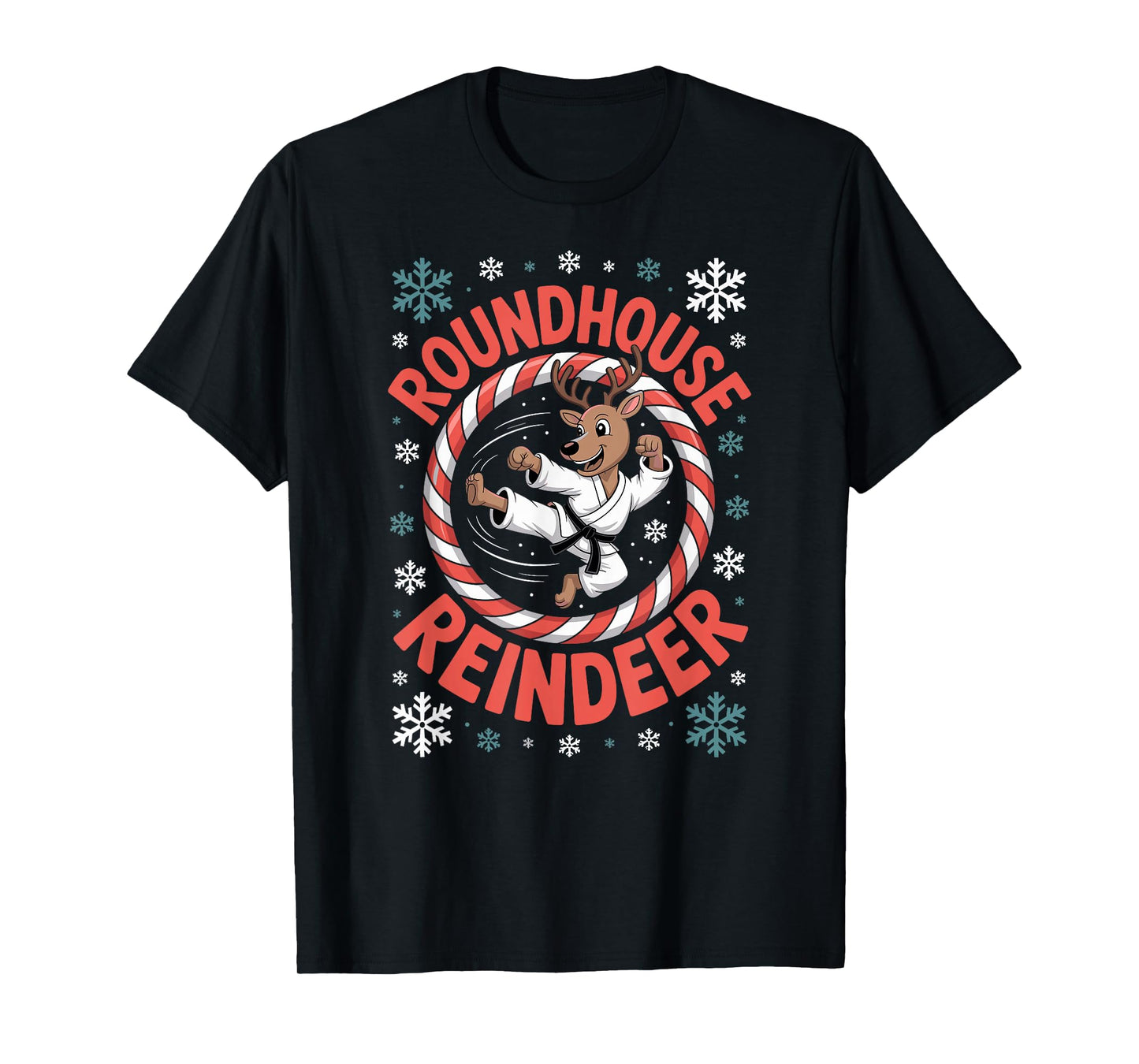 Funny Roundhouse Reindeer Christmas Martial Arts T-Shirt
