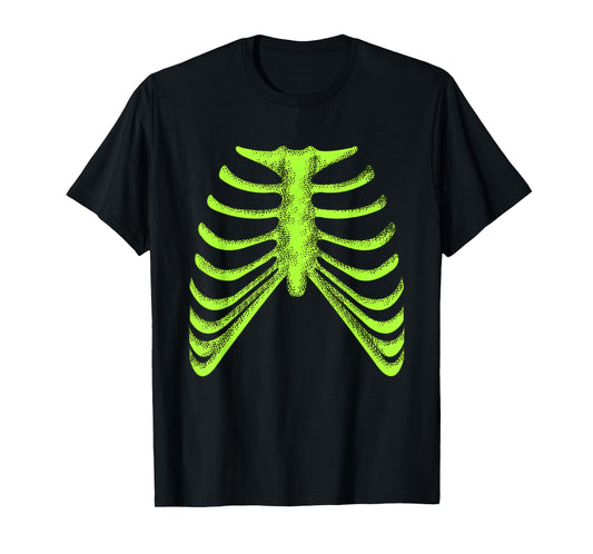 Green Ribcage Skeleton Green Color Graphic T-Shirt