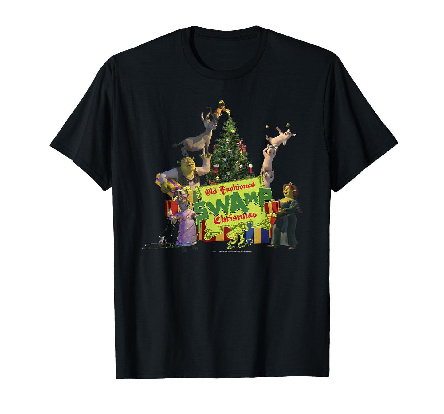 Shrek Group Shot Old-Fashioned Swap Christmas Text Poster T-Shirt
