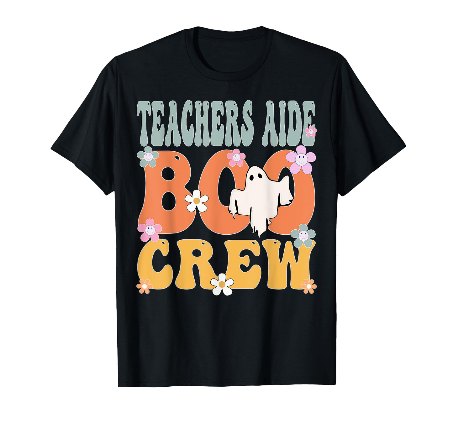 Teachers Aide Boo Crew Ghost Groovy Halloween For Women T-Shirt
