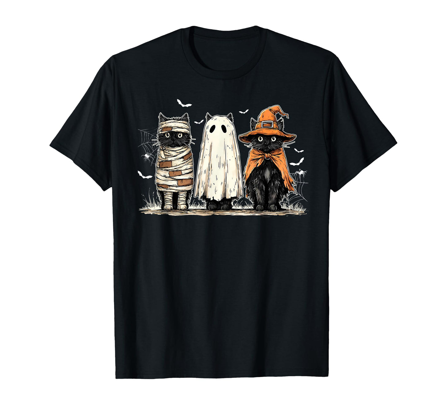 Black Cat Spooky Season Ghost Witch Mummy Funny Halloween T-Shirt
