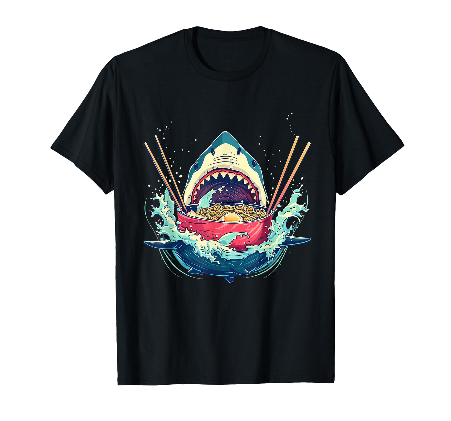 Shark Eating Ramen Noodles Japanese Noodles Shark Ramen Bowl T-Shirt