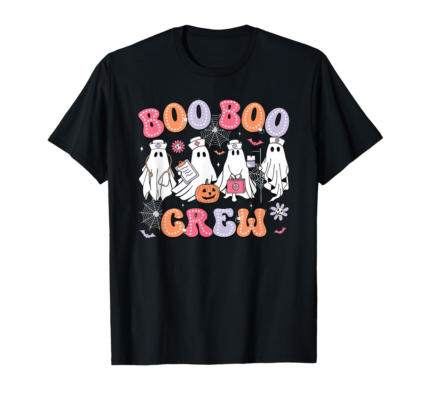 Halloween Nurse Groovy Boo Crew Nurse Funny Cute Ghost Women T-Shirt
