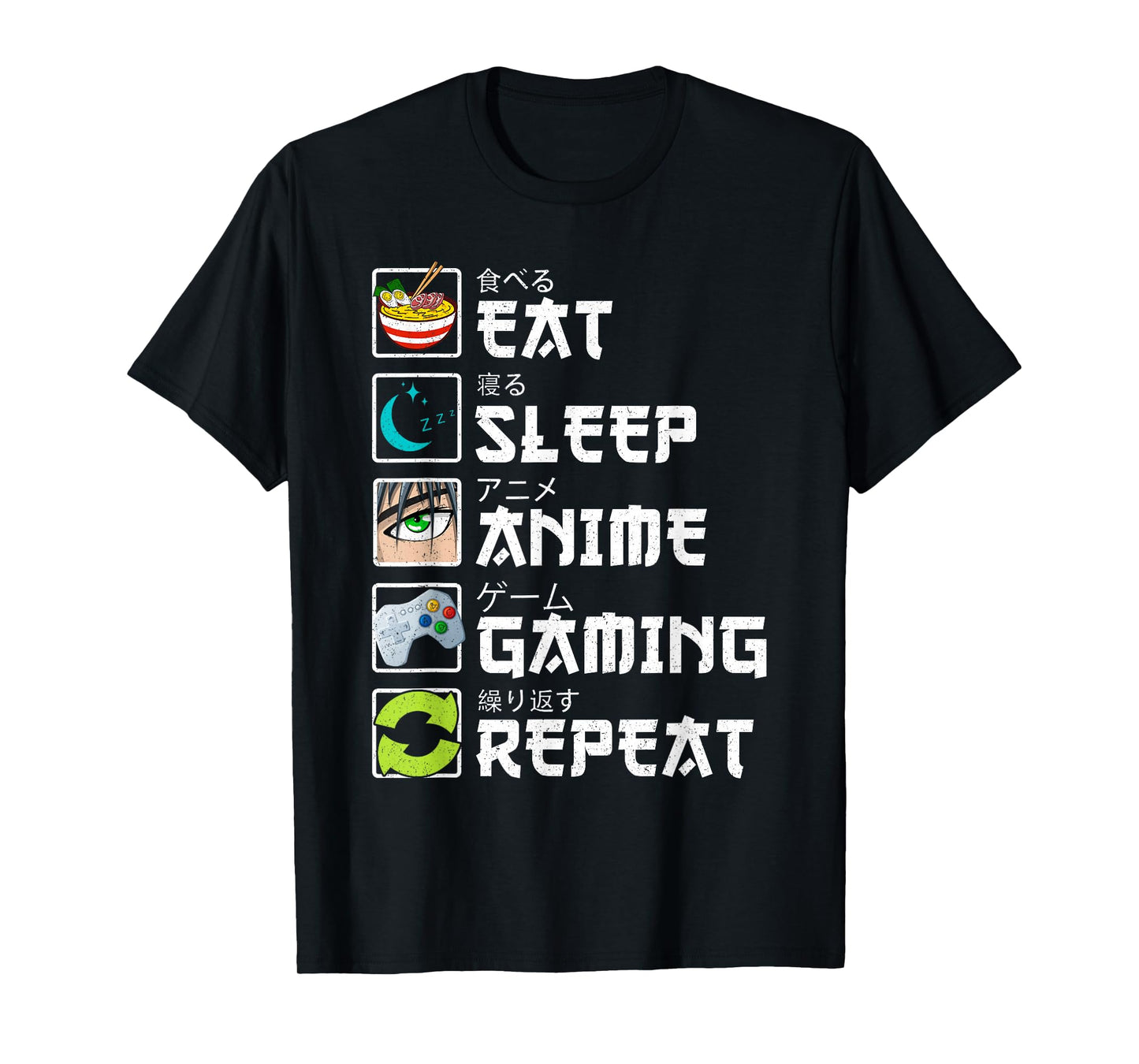 Eat Sleep Anime Gaming Repeat Kawaii Otaku Anime Manga T-Shirt
