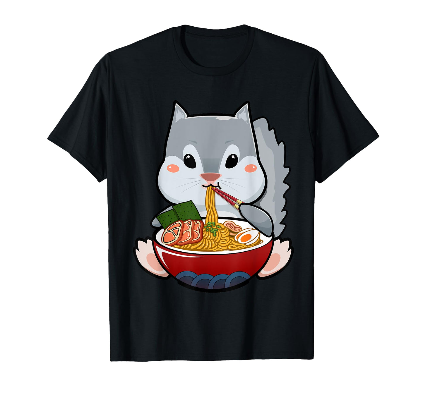 Momonga Squirrel Eating Ramen Noodle Funny Kawaii Udon Anime T-Shirt