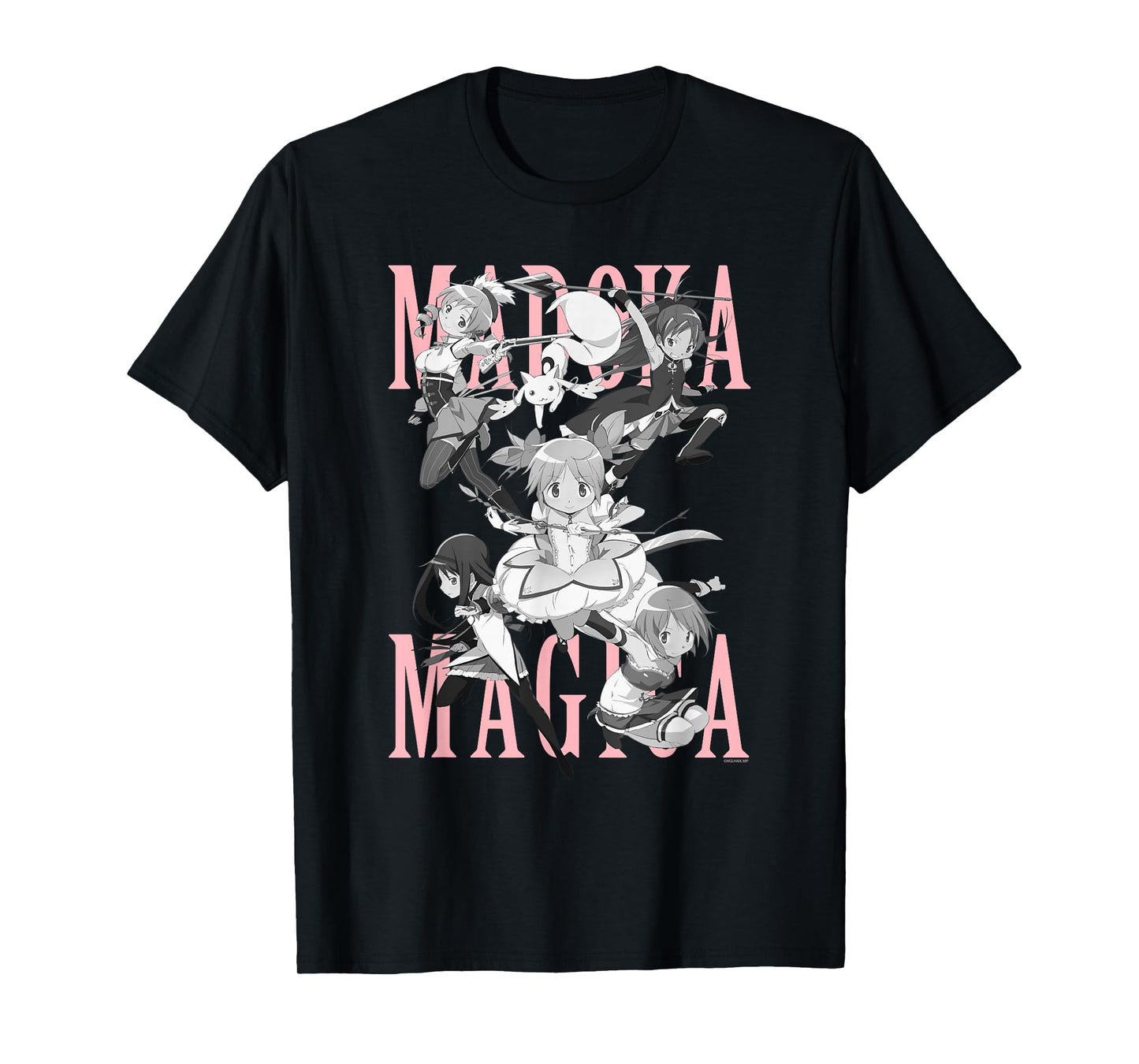 Madoka Magica Black and White Cast Action Pose Anime T-Shirt