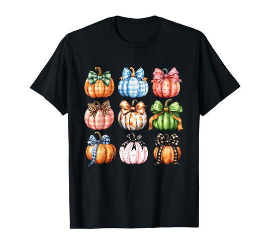 Funny Halloween Coquette Bow Pumpkin Autumn Thanksgiving T-Shirt