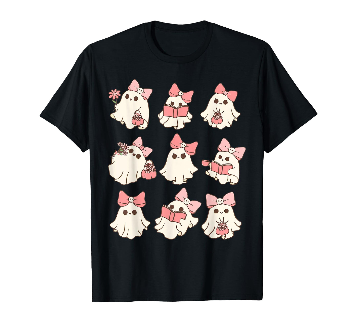 Pink Coquette Bow Cute Ghost Halloween Spooky Season T-Shirt