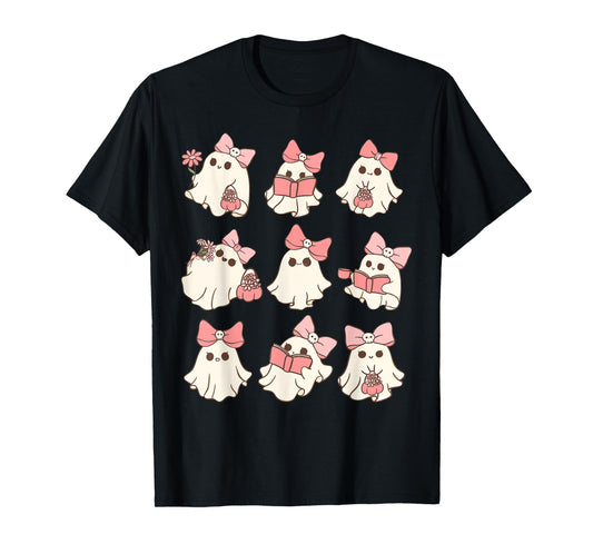 Pink Coquette Bow Cute Ghost Halloween Spooky Season T-Shirt